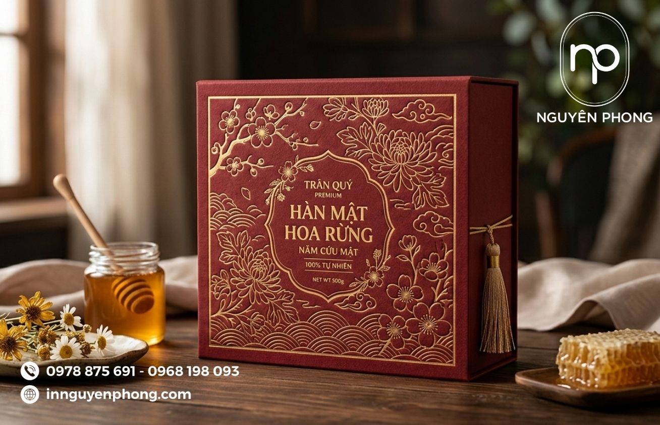 Mẫu in hộp đựng mật ong truyền thống 